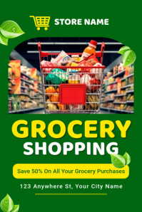 Зеленый Grocery Shopping Promotion Poster Template