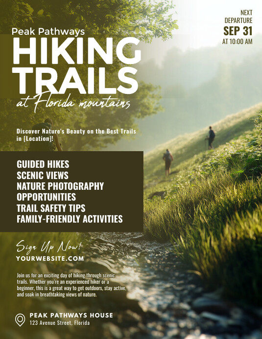 Green Professional Hiking Trails Flyer (us Le template
