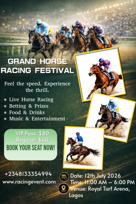Green Professional Horse Racing Festival Poster Template | PosterMyWall