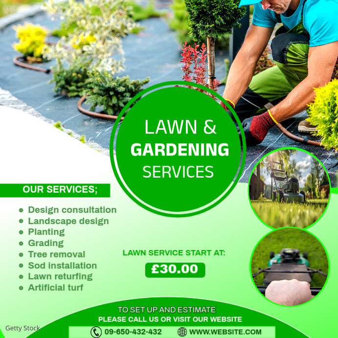 Green Professional Lawn And Gardening Service Instagram Post Template
