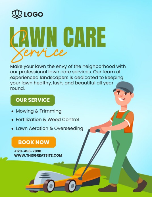 Green Professional Lawn Care Service Flyer (u Ulotka (US Letter) template