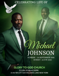 Green Professional Memorial Service Flyer Folheto (US Letter) template