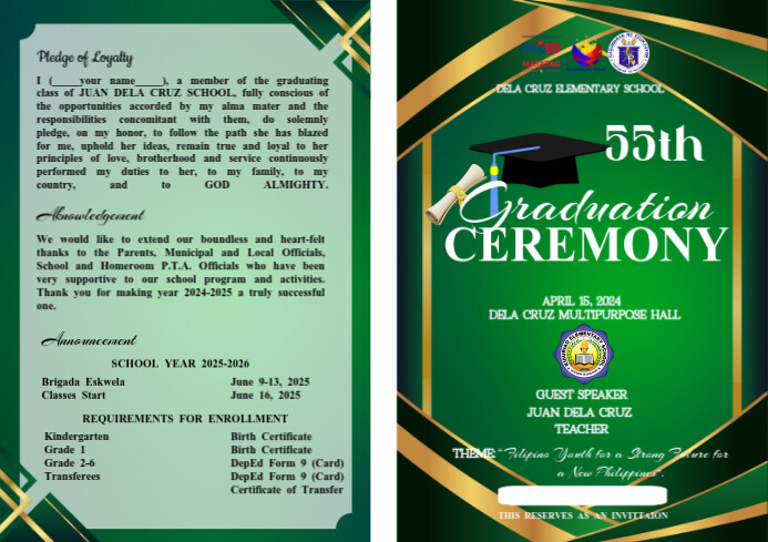 Gold Graduation Program Green Professional Modern Green & Gold Graduation Ceremony Program ...