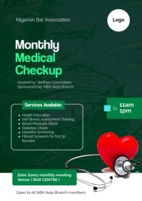 Green Professional Monthly Medical Check Up Poster  A3 template