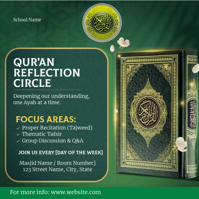 Green Professional Qur'an Reflection Circle Instagram Post Templat ...