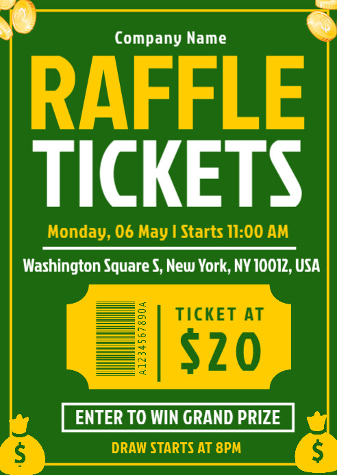 Green Professional Raffle Ticket Competition A6 template