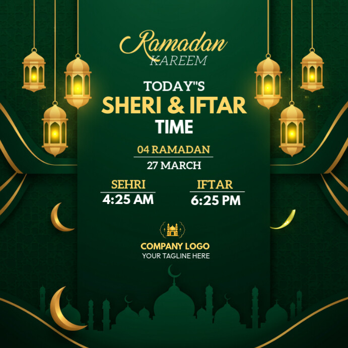 Green Professional Ramadan Iftar & Sehri Time Instagram Post template