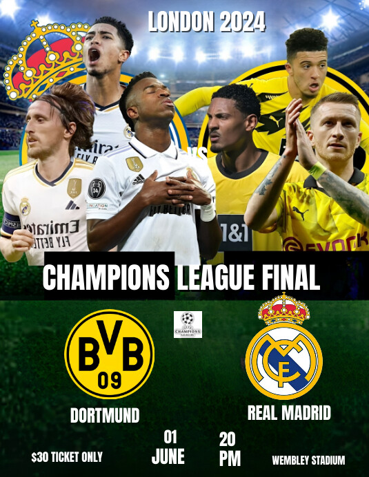 Copy of Green Professional Real Madrid Vs Dortmund Uc | PosterMyWall