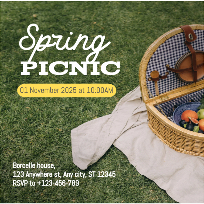 Green Professional Spring Picnic Invitation Instagram Post Template ...