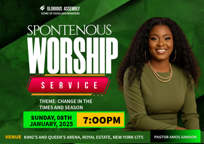 Weekly Service Green Green Worship Service A4 Template | PosterMyWall