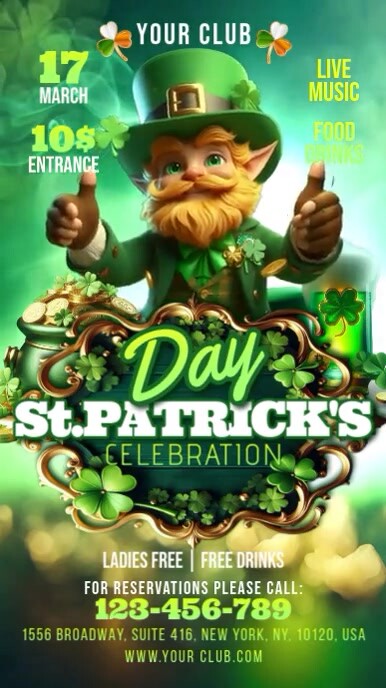 Green Saint Patrick's Day Digital Display (9:16) template