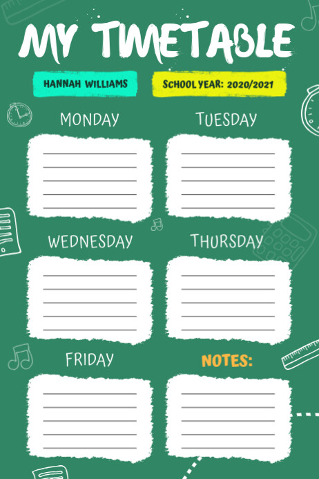 Timetable Portrait Green School Timetable Portrait Poster Template | PosterMyWall
