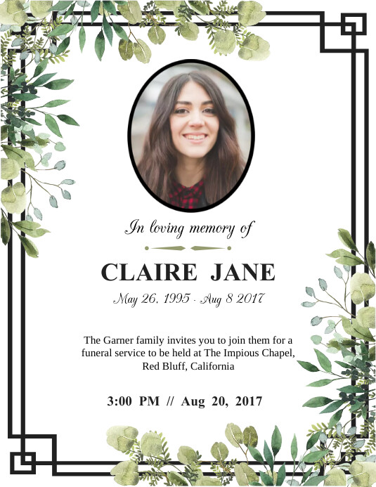 Green Simple White Celebration of Life Flyer Template PosterMyWall Green Simple White Celebration of Life Flyer Template PosterMyWall