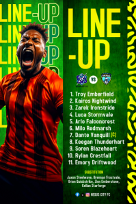 Green Soccer football Lineup team squad starting 11 eleven player roster line up Poster online flyer template