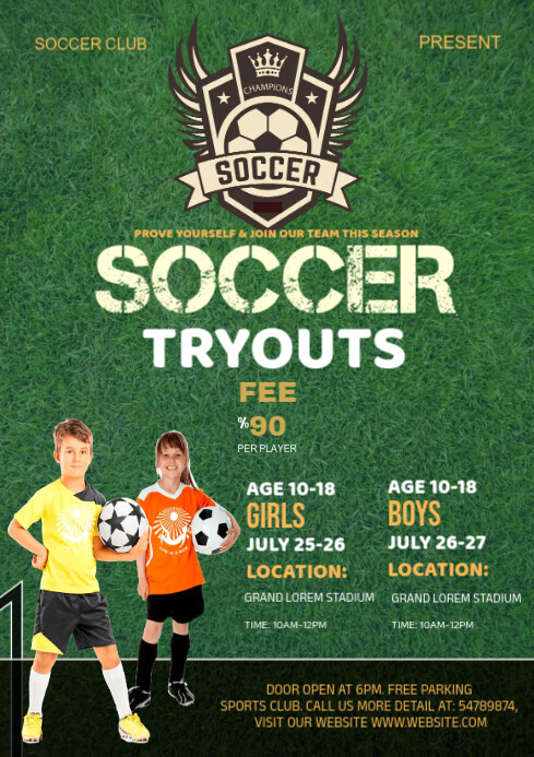 Tryouts Design Green Soccer Tryouts Design Template | PosterMyWall