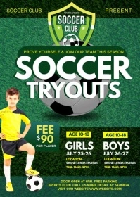 Green Soccer Tryouts Design A6 template