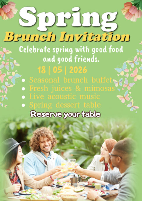 Spring Food Invitation Green Spring Brunch Invitation A1 Template | PosterMyWall
