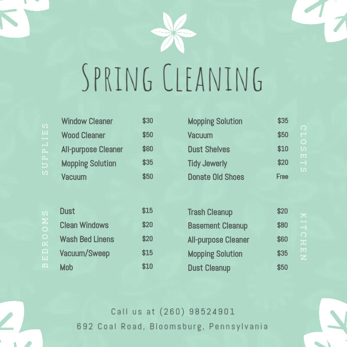 Cleaning Services Price List Template