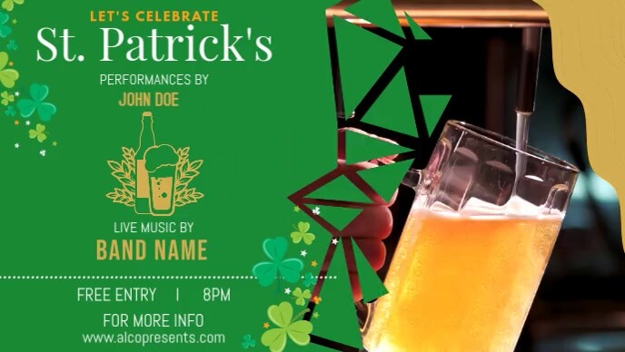 Green St Patrick's Day Banner Facebook Cover Video (16:9) template