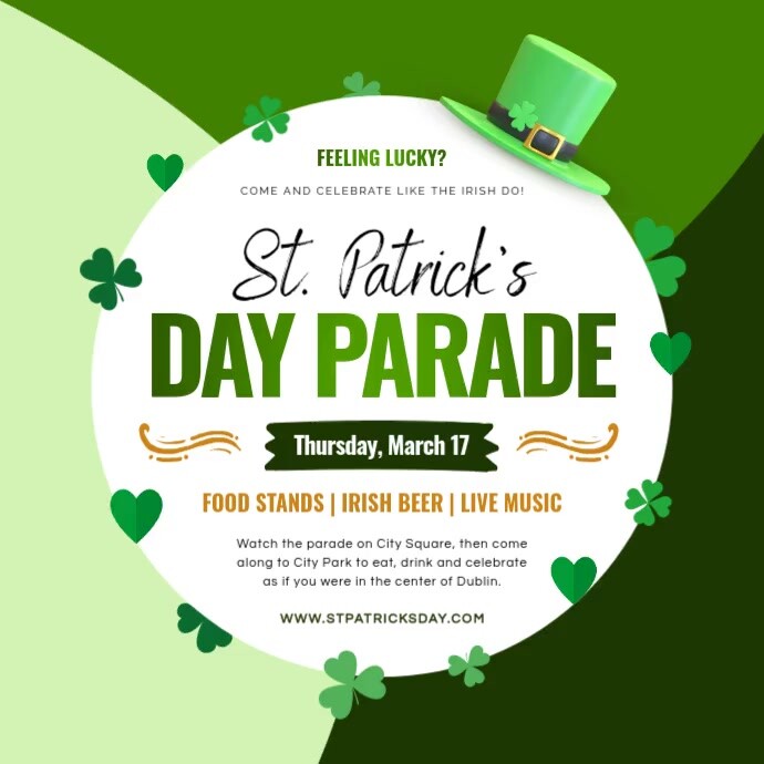 Green St Patricks's Parade Instagram Video Kwadrat (1:1) template