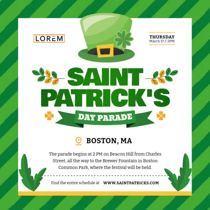 Green St Patricks's Parade Instagram Video Kwadrat (1:1) template