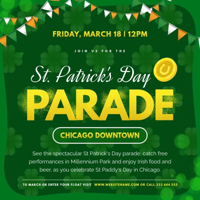 Green St Patricks's Parade Instagram Video Kwadrat (1:1) template