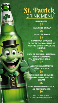 Green St. Patrick's Day Drink Menu Instagram Story template