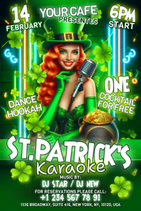 Green St. Patrick's Day Karaoke Event Banner 4' × 6' template