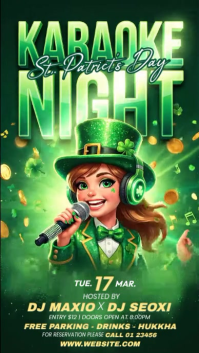 Green St. Patrick's Day Karaoke Night Instagram Story Video template