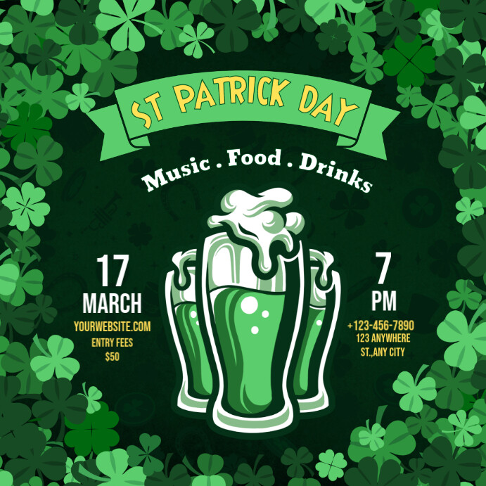 Green St. Patrick’s Day Event Invitation Persegi (1:1) 方形(1:1) template