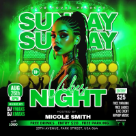Green Sunday  Night Club Party Square Video Квадрат (1 : 1) template