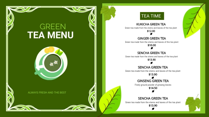 GREEN TEA MENU Template | PosterMyWall