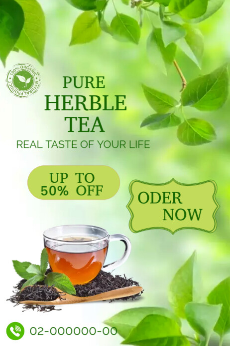 Green tea posters, Herbel posters designs Плакат template