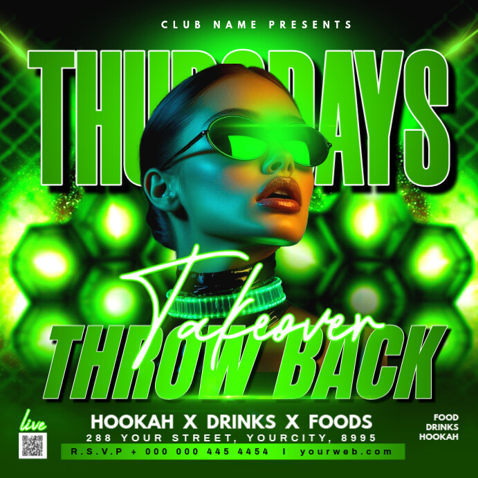 Green Throw Back Thursday Night Party Flyer Instagram Post Template ...