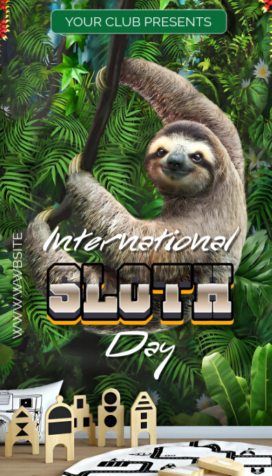 Plantilla de Green Typographic International Sloth Day Business Card ...