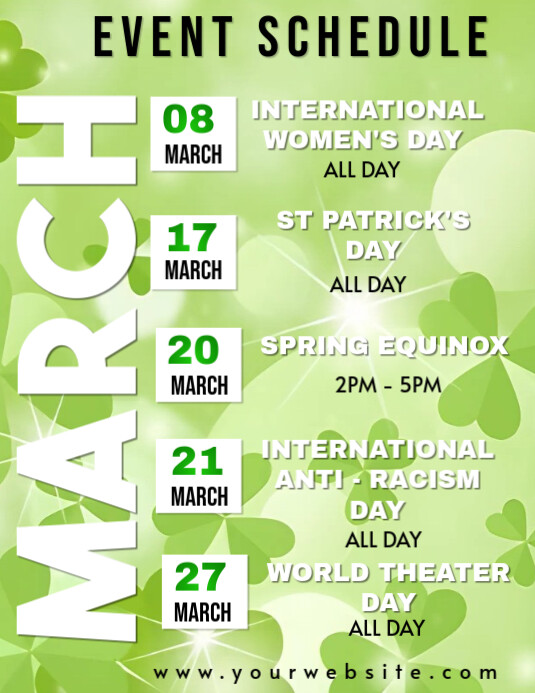 Green Typographic March Event Schedule Flyer (us Letter) Template ...