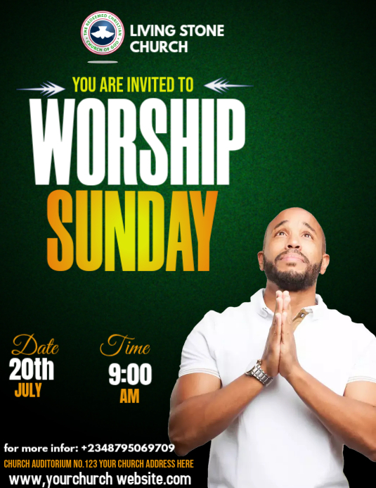 Green Typographic Worship Sunday Church Service Invitation Flyer ...