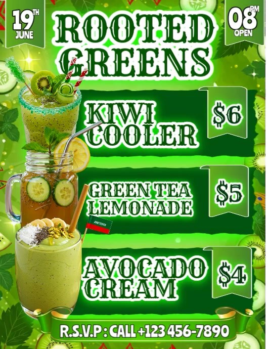 Copy of Green Vibes Only: Rooted Refreshments | PosterMyWall