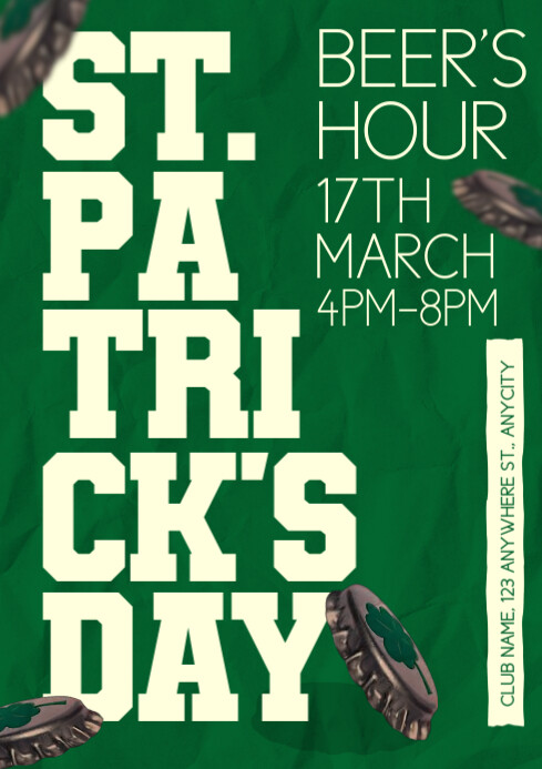 Green Vintage St. Patrick's Day Beer Hour's A4 template