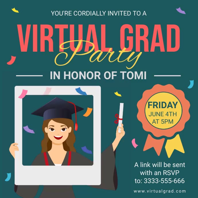 Green Virtual graduation party invite templat Template | PosterMyWall
