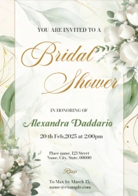 Green watercolor bridal shower card template A2