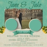 Green Wedding Invitation Square Video Kvadrat (1:1) template