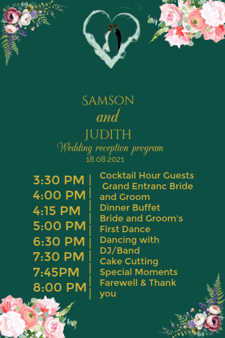 Sample Reception Poster Plantilla de Green Wedding Reception Program Poster | PosterMyWall