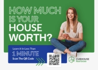 green white and blue modern minimal Modern Real Estate Flyer How Much Is Your House Worth? Postcard template