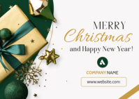 Green White and Gold Professional Typographic Luxury Corporate Christmas & New Year Card Template A6