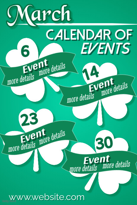 Green/White List-Based March Calendar of Events Poster Template ...