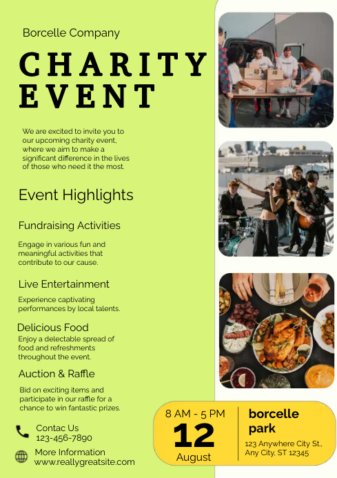 Green White Rounded Charity Event Flyer A4 template