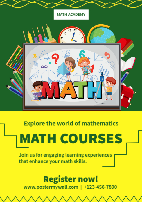 Math Yellow Design Green yellow Ceria Math Courses A4 Template | PosterMyWall