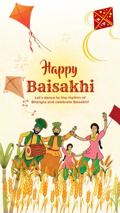 Green Yellow Happy Baisakhi Mobile Video Design Template História do Instagram