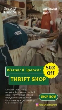 Green yellow Modern & Minimal Thrift Store  Reel Instagram template